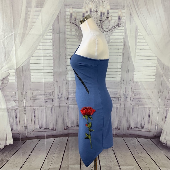 Gibiu Bodycon Off Shoulder Blue Dress Rose Small - Picture 3 of 8
